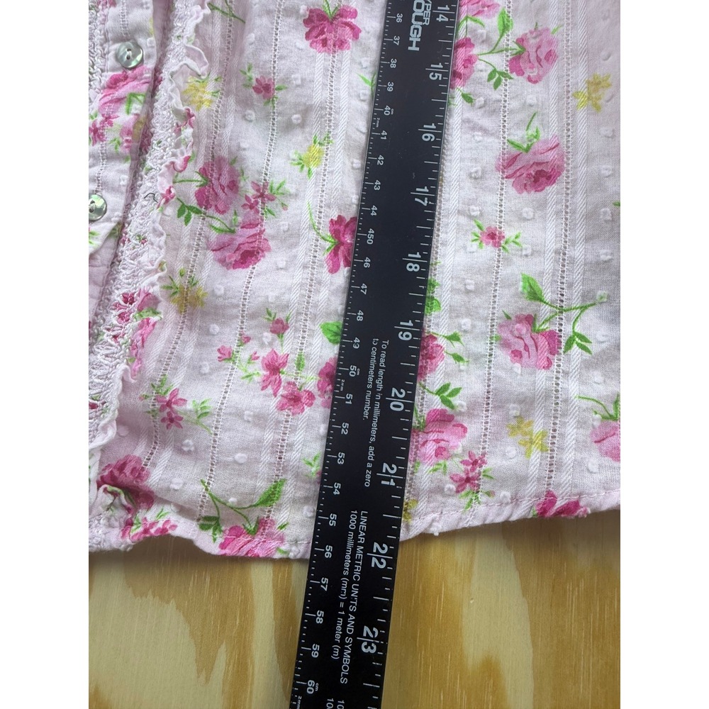 Nanette Lepore Pink Floral Swiss Dot Ruffle Lace V-Neck Blouse Medium - Picture 4 of 7